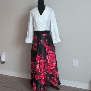 Elegant Floral Maxi Dress in Black and Red